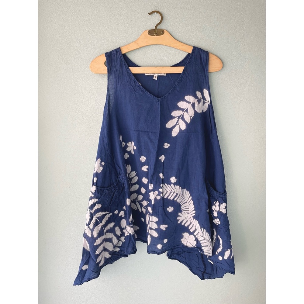 JP and Mattie | Cyanotype Floral Printed Hi-Low Tank Blouse